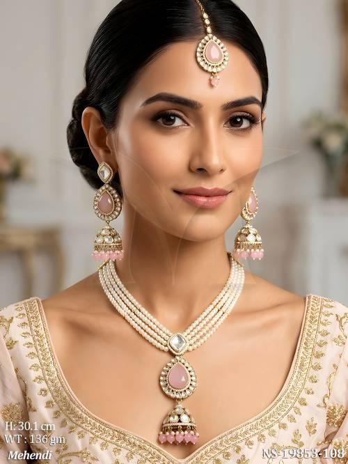 Mehendi Pearl Kundan Long Necklace Set