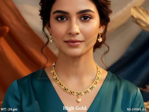 Designer Antique High Gold Necklace Set with Earrings