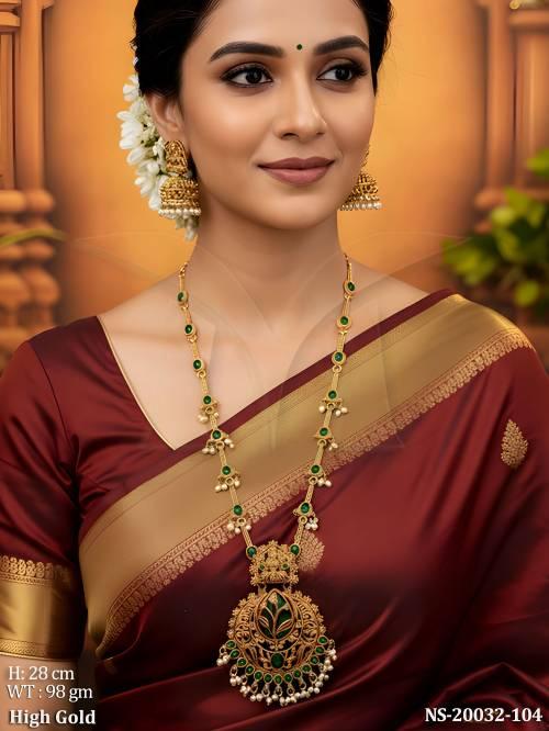 Traditional South Indian Haram Set Antique High Gold Long Necklace Set