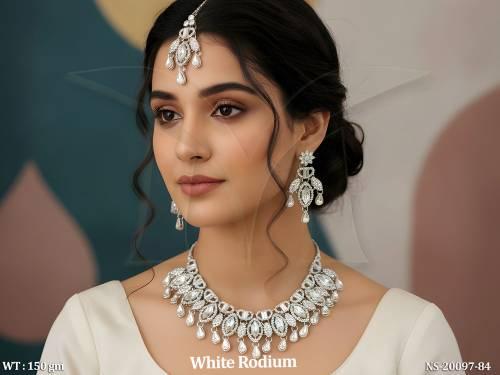 White Rhodium Antiuqe Bridal Necklace Set With Earrings