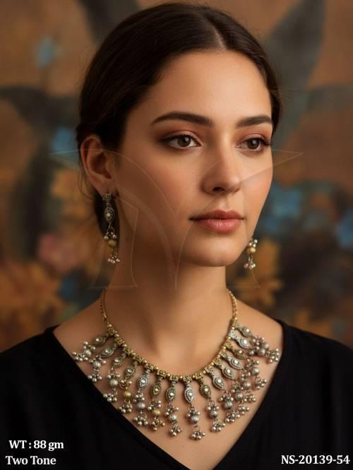 Antique Two Tone Designer Necklace Set with Earrings