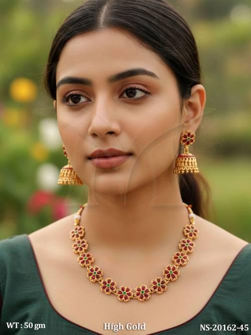 Designer Full Stone Necklace Set with Jhumka