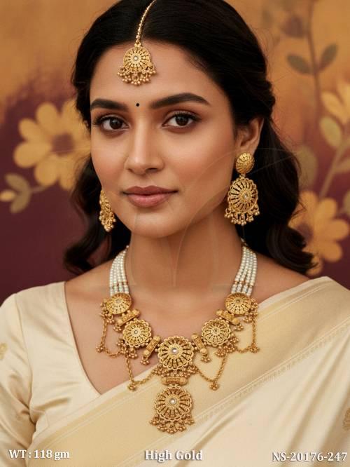 Elegant Pearl Design Antique Necklace Set With Earrings