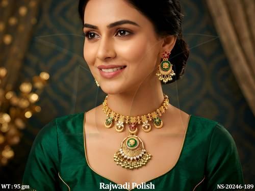Rajwadi Polish Antique Temple Pendant Necklace Set