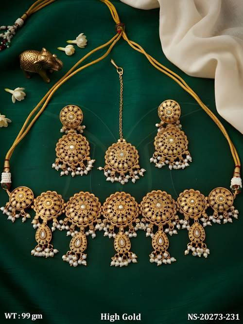 Premium Ethnic Antique Necklace Set with Earrings and Maang Tikka