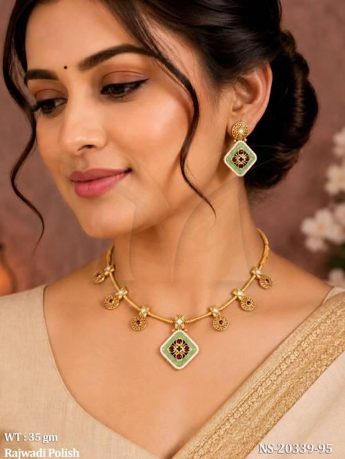 Rajwadi Polish Temple Style Necklace Set with Matching Earrings
