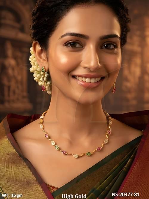 Daily Wear High Gold Full Stone Necklace Set