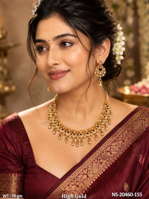 Traditional Antique Gold Necklace Set With Earrings