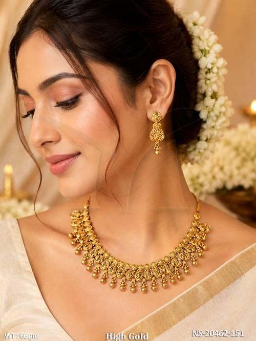 Traditional Antique Gold Necklace Set With Earrings