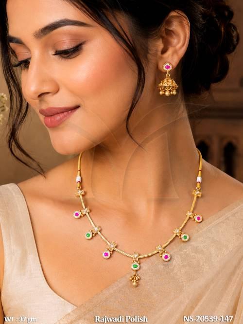 Antique Rajwadi Ruby GreenTeardrop Necklace Set