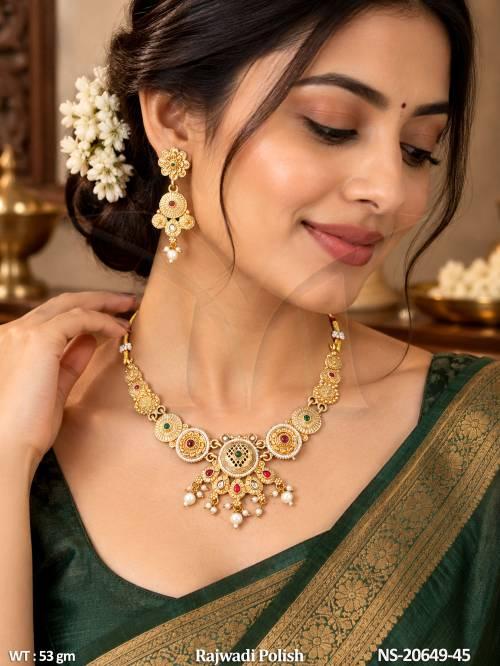 Traditional Rajwadi Antique Necklace Set With Earrings