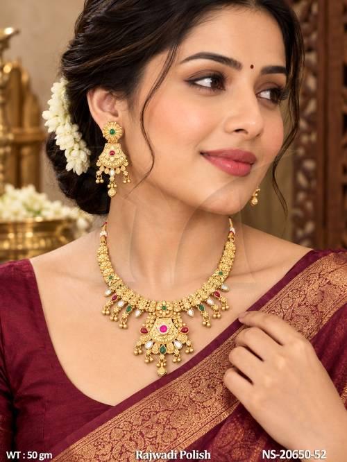 Designer Rajwadi Necklace Set With Matching Antique Earrings