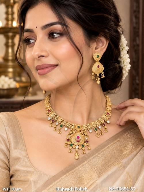 Rajwadi Polish Antique Designer Necklace Set With Earrings
