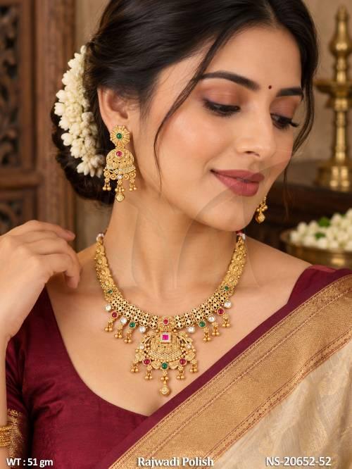 Designer Rajwadi Antique Necklace Set With Matching Earrings