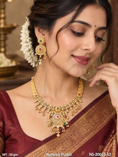 Rajwadi Polish Antique Necklace Set With Designer Earrings