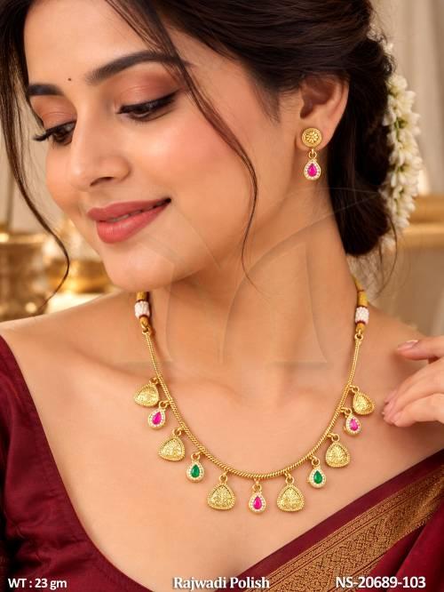 Traditional Antique Rajwadi Polish Necklace With Earrings