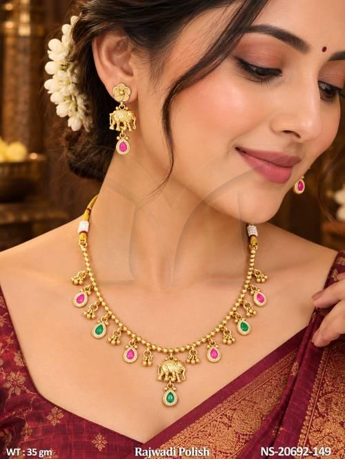 Traditional Antique Elephant Pendant Necklace Set
