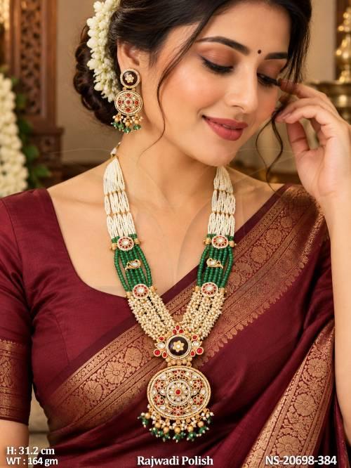 Designer Antique Rajwadi Polish Pearl Necklace Set