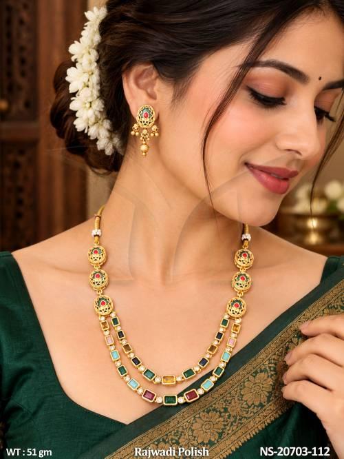 Designer Full Stone Rajwadi Short Necklace Set
