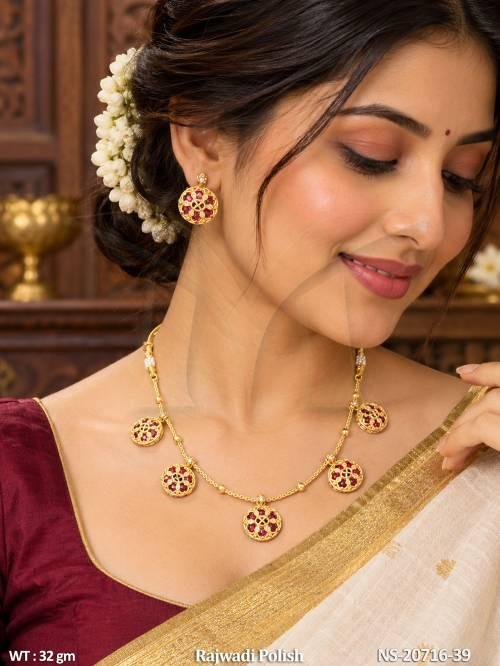 Rajwadi Polish Antique Full Stone Short Necklace Set