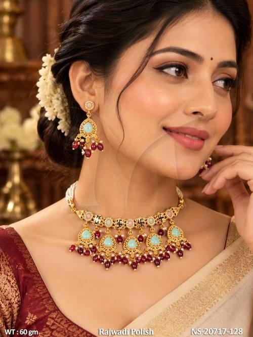 Rajwadi Polish Antique Full Stone Necklace Set
