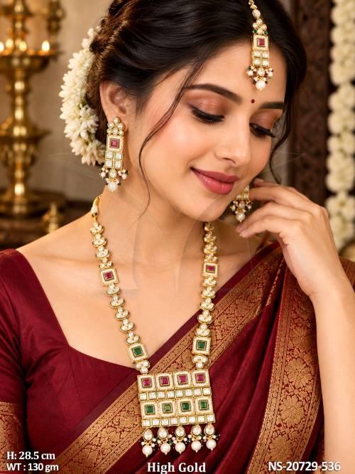 Design High Gold Polish Kundan Long Necklace Set