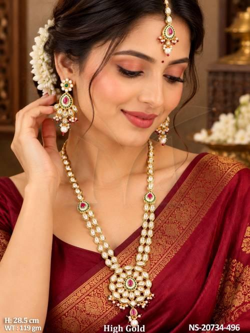 Fancy Kundan Long Necklace Set for Women