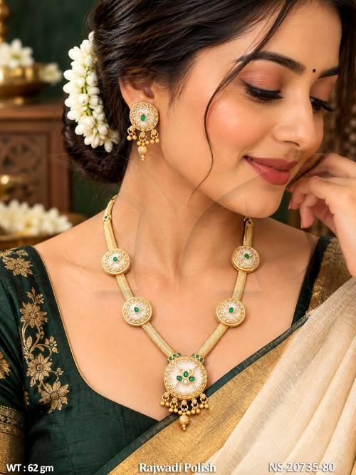 Fancy Full Stone Rajwadi Long Necklace Set