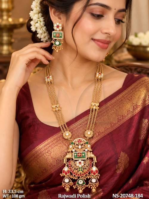 Rajwadi Polish Antique Designer Long Necklace Set