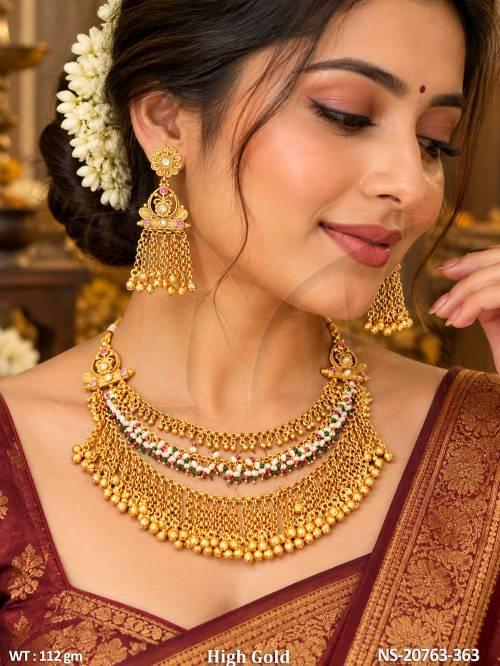Antique High Gold Polish Designer Short Necklace Set