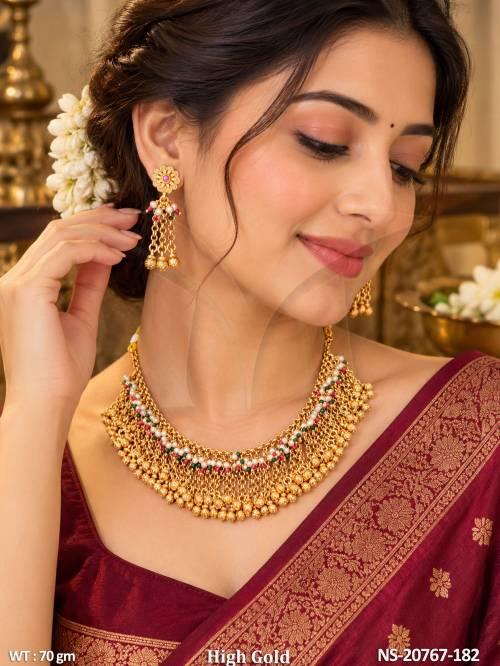 Ethnic Pearl Chain Necklace Set With Matching Earrings