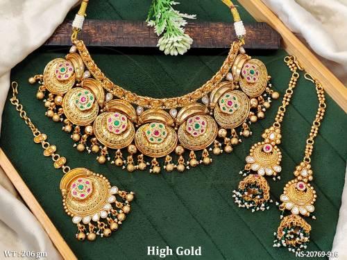 Traditional Rajwadi Designer Necklace Set With Maang Tikka