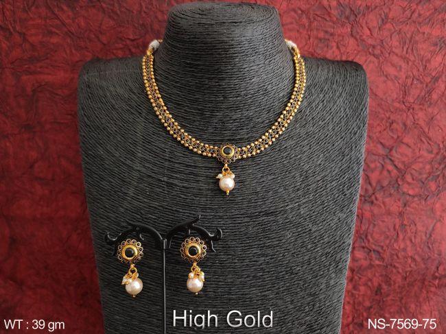 Beautiful High Gold Polish Fancy Style Party wear Choker Style Necklace Set