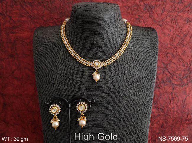 Beautiful High Gold Polish Fancy Style Party wear Choker Style Necklace Set