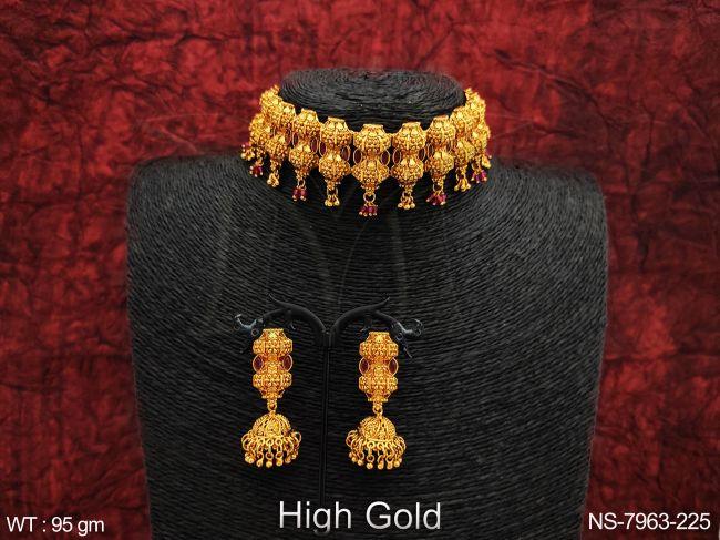 Beautiful Antique Designer High Gold Polish Fancy Style Design Party wear Choker Necklace Set