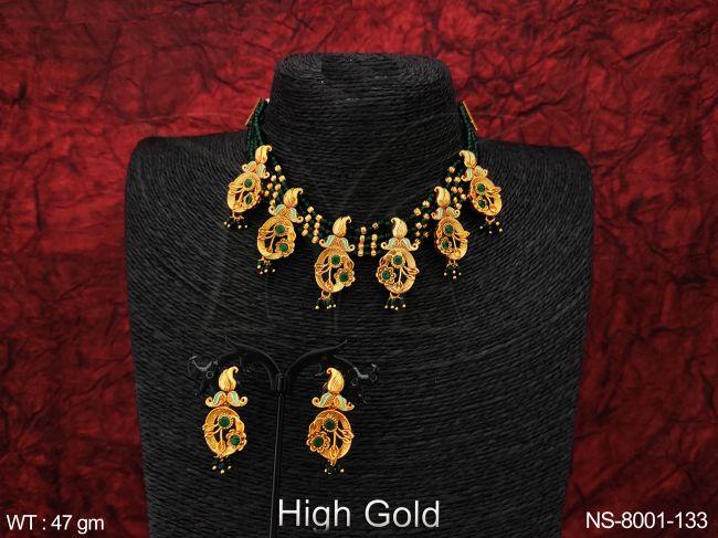 beautiful flower design antique designer high gold polish fancy style party wear necklace set