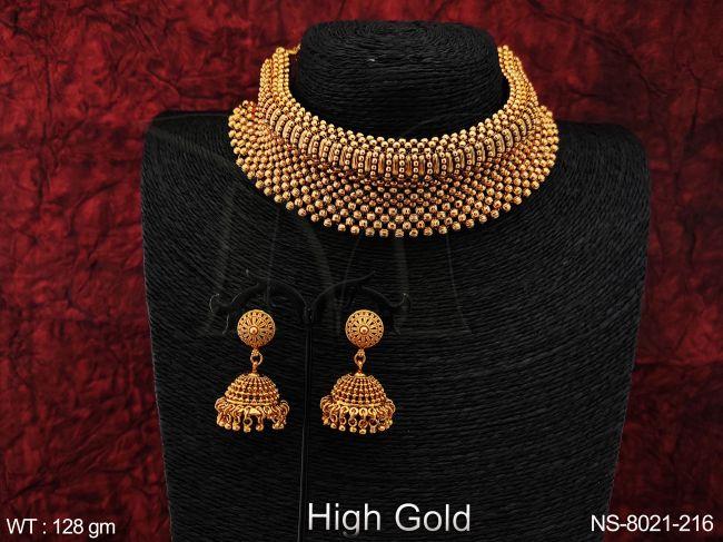 Beautiful High Gold Polish Ball Chain Design Heavy Designer Facny Style Party wear Choker Necklace Set
