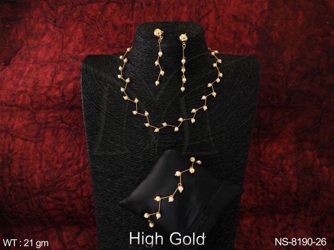 antique designer high gold polished delicate moti necklace set