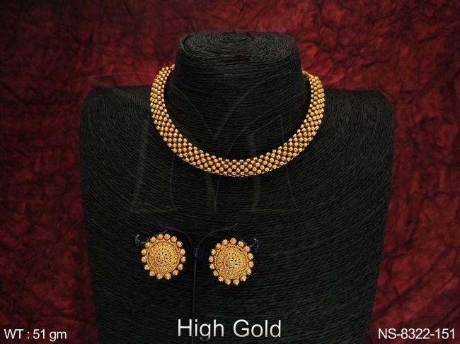 Designer Beautiful Ball Designer Antique High Gold Polish Fancy Style Party wear Heavy Choker Necklace Set