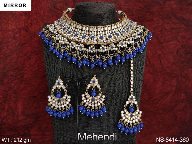 Beautiful Designer Party wear Fancy Style Heavy Mirror Choker Necklace Set