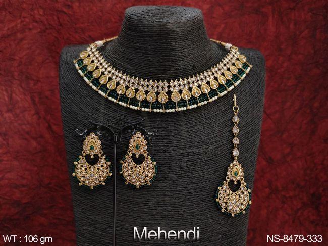 Designer Fancy Style Beautiful Mehendi Polish Party wear Necklace Set