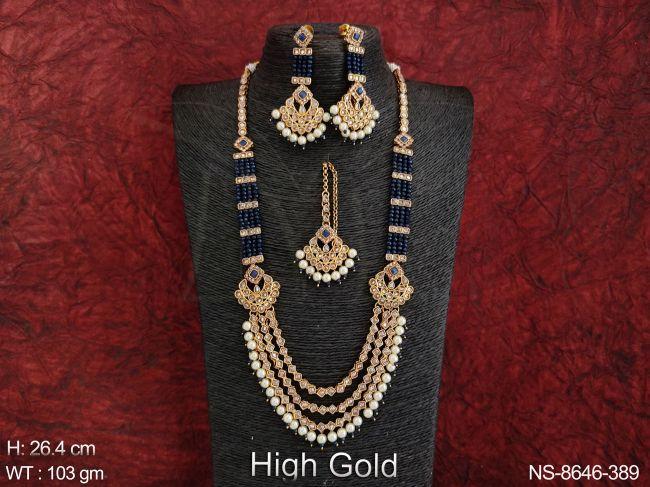 Beautiful Antique stones fancy style Designer High gold Polish Long Necklace Set