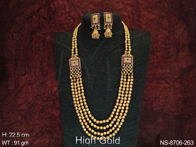 ethnic beaded 4 layer high gold polish designer beautiful antique long necklace set