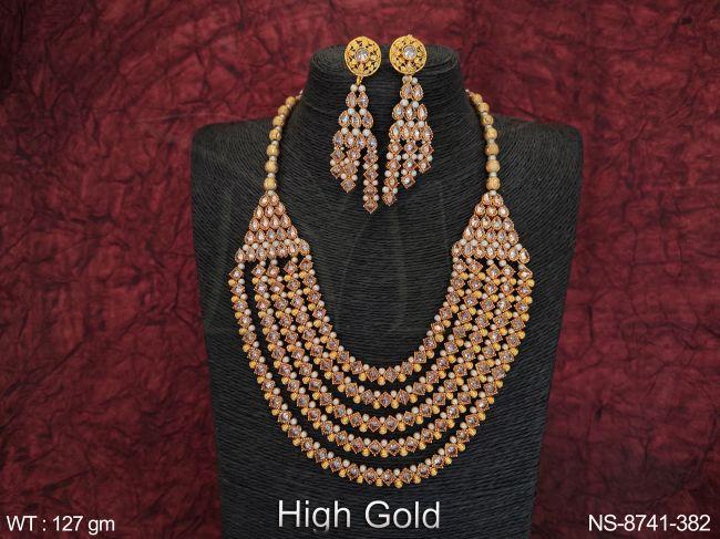 Antique Full Stones 5 Layers Designer Beautiful Long Necklace Set