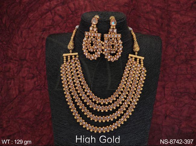 Beautiful 4 Layers Full Antique Stones Designer Party wear Long Necklace Set