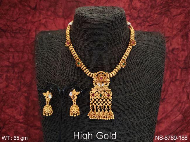 Beautiful Party wear Fancy Style Designer High Gold Polish Necklace Set — NS-8769-188