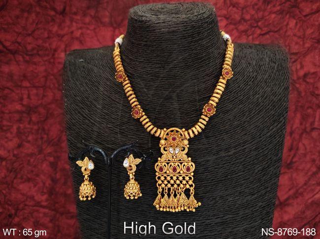 Beautiful Party wear Fancy Style Designer High Gold Polish Necklace Set — NS-8769-188