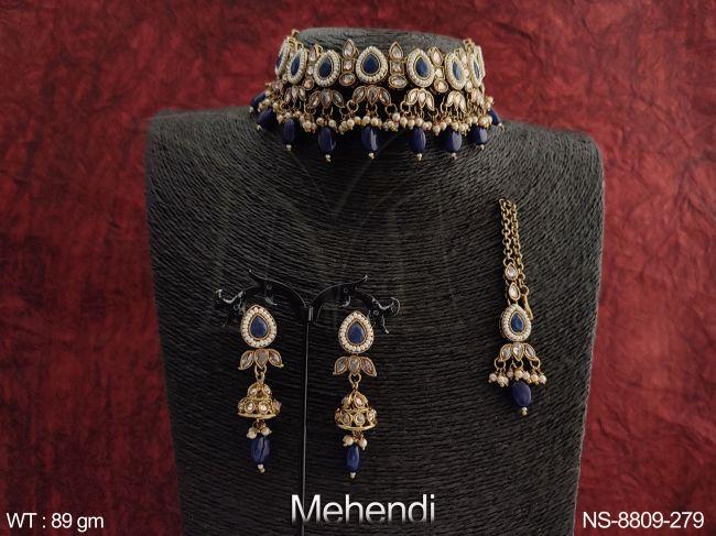 Full Antique Stones Designer Fancy Style Party wear Choker Necklace Set with Maang Tikka