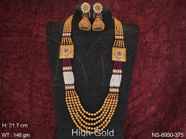 Beautiful Antique High Gold Polish Party wear Long Necklace Set