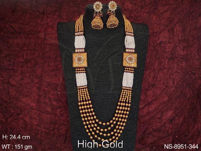 High Gold Polish Designer Fancy Style Party wear Long Antique Necklace Set